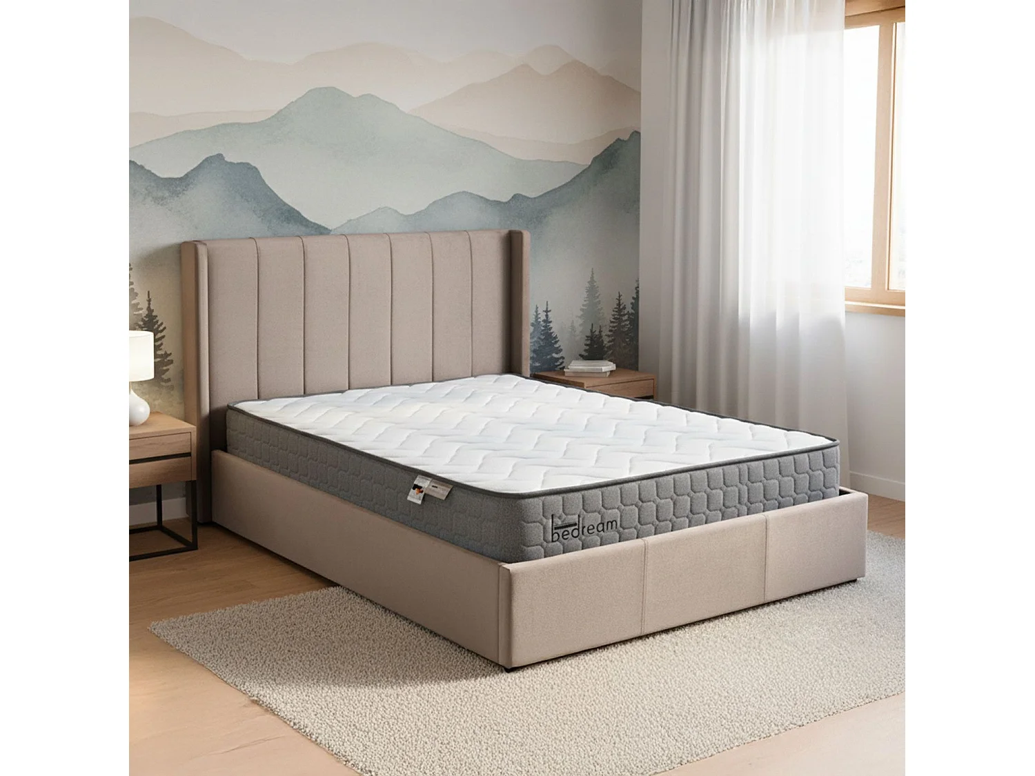 Pack Lit-coffre Magorial + Matelas Bedream 160x200cm Velours Taupe