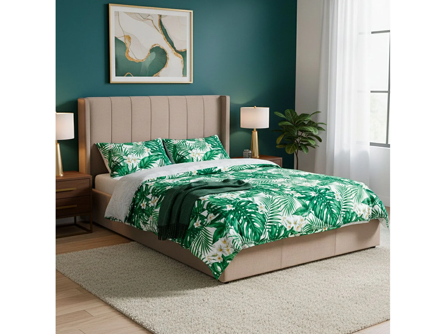 Pack Lit-coffre Magorial + Matelas Bedream 160x200cm Velours Taupe