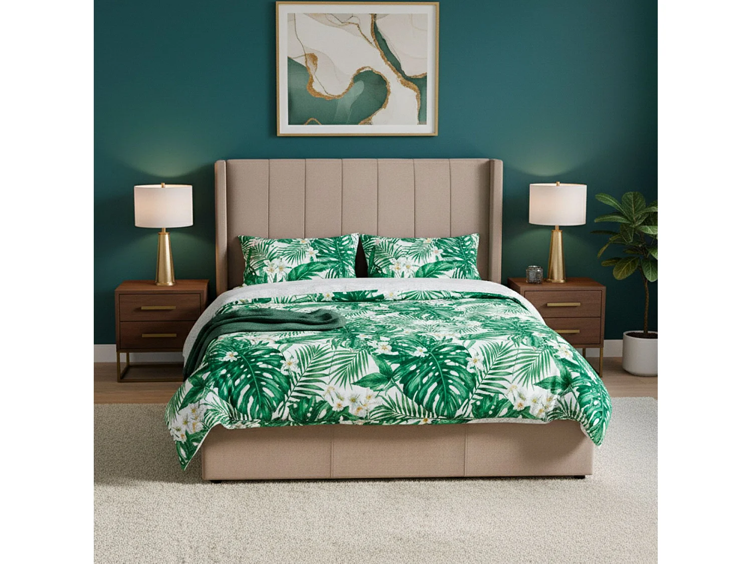 Pack Lit-coffre Magorial + Matelas Bedream 160x200cm Velours Taupe