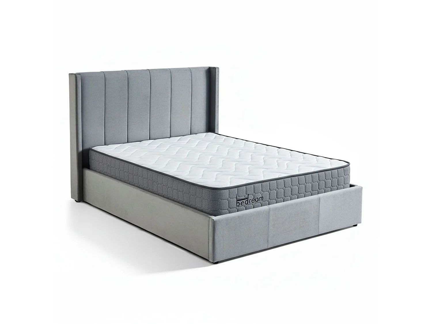 Pack Lit-coffre Magorial + Matelas Bedream 140x190cm Velours Gris
