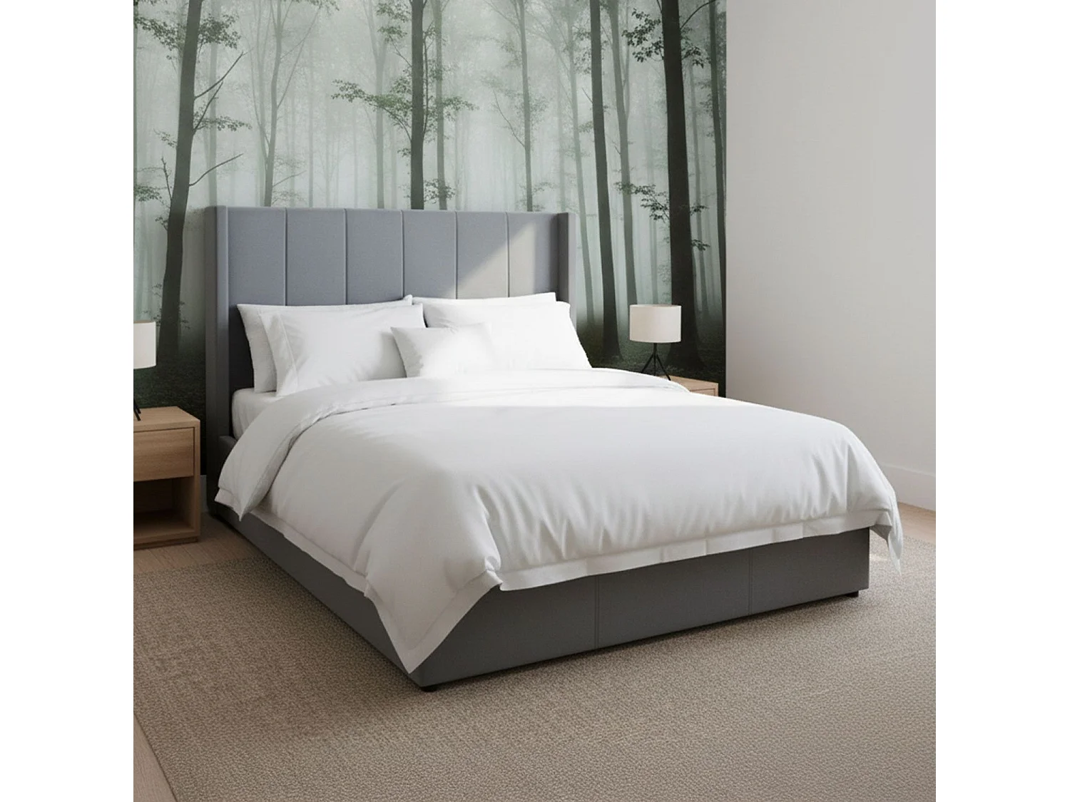 Pack Lit-coffre Magorial + Matelas Bedream 140x190cm Velours Gris