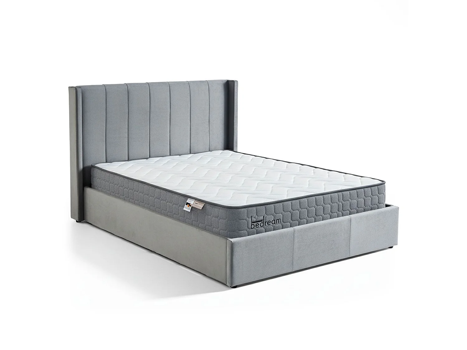 Pack Lit-coffre Magorial + Matelas Bedream 160x200cm Velours Gris