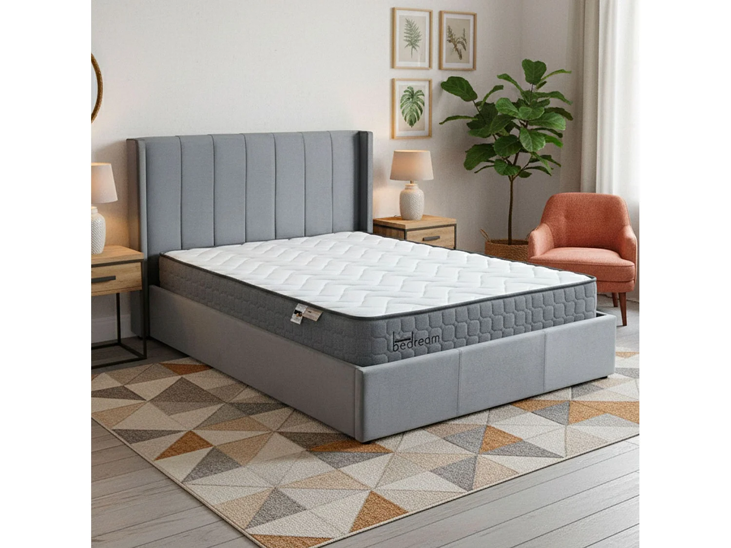 Pack Lit-coffre Magorial + Matelas Bedream 160x200cm Velours Gris