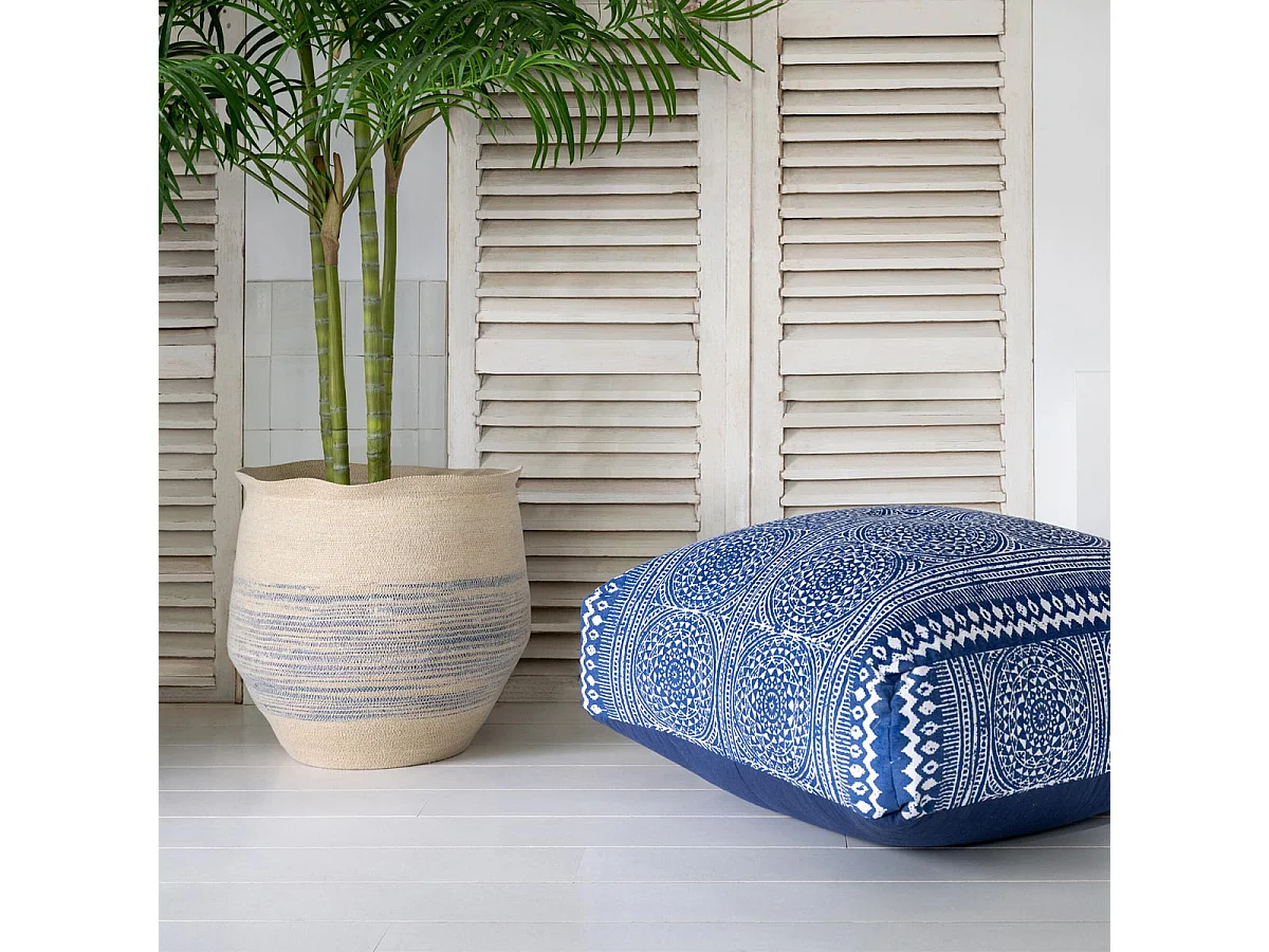 Pouf en Coton "Mosaïque" 80cm Bleu