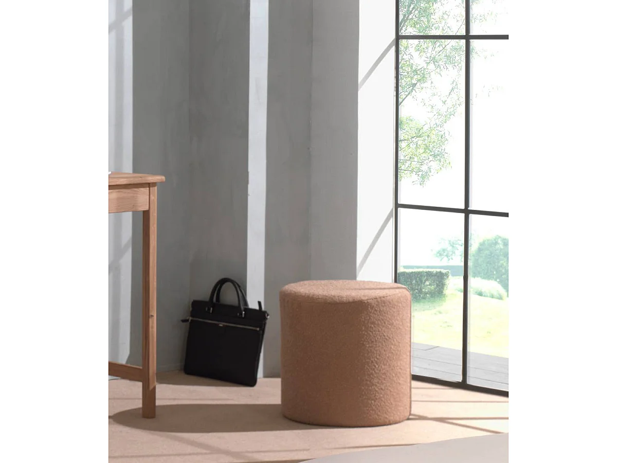 Pouf Cylindrique Bouclé "Nature" 41cm Brun