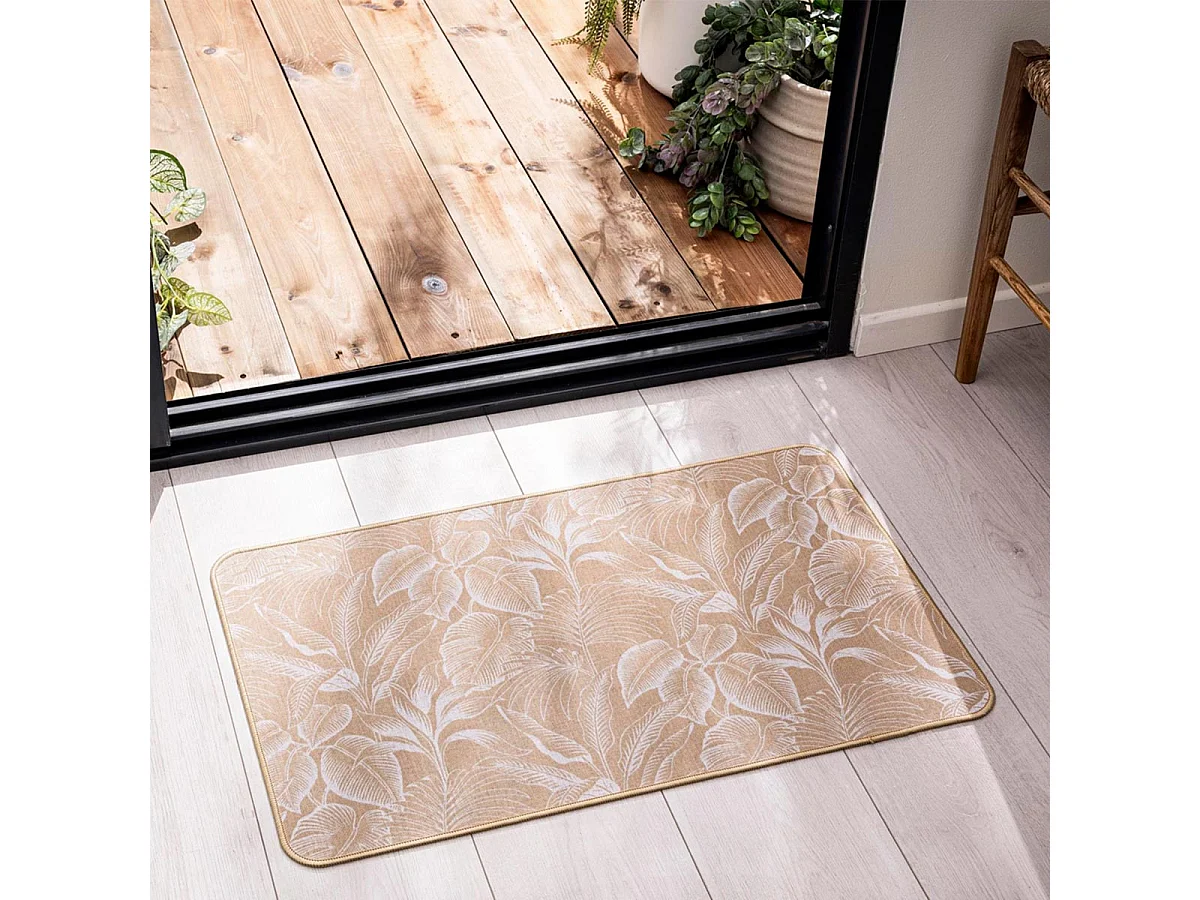 Tapis Déco Imprimé "Stylis" 45x75cm Naturel & Blanc