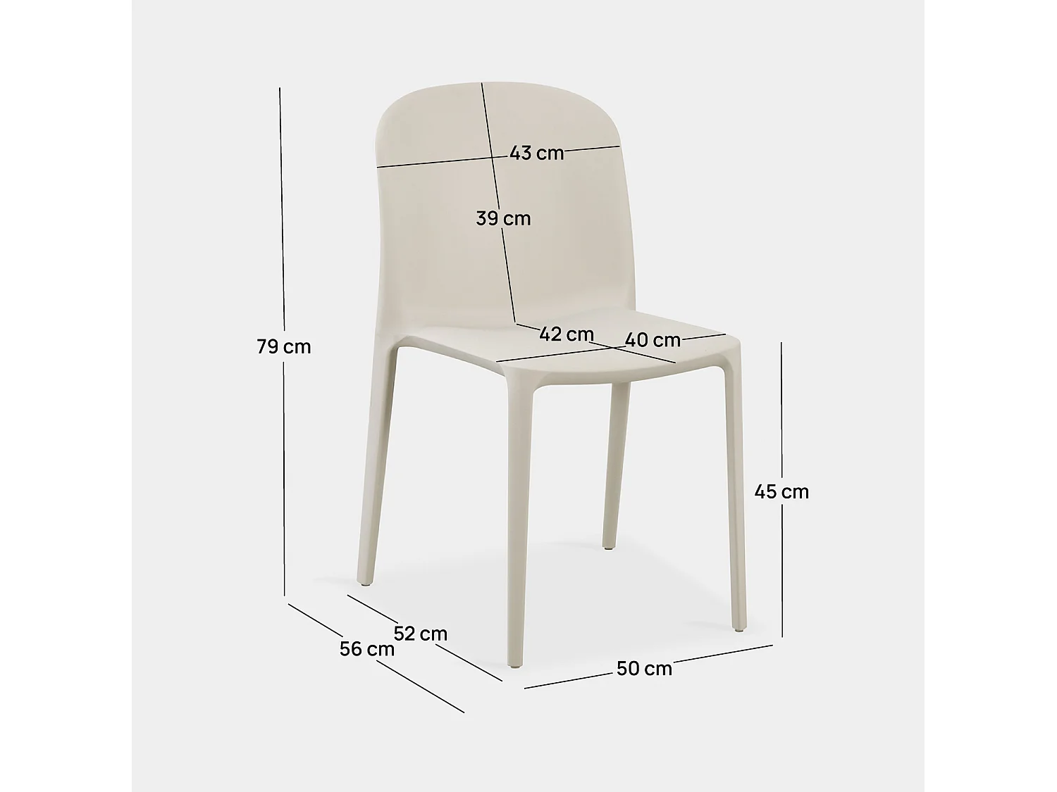 Chaise de cuisine en plastique beige 50x79 cm-Ethan