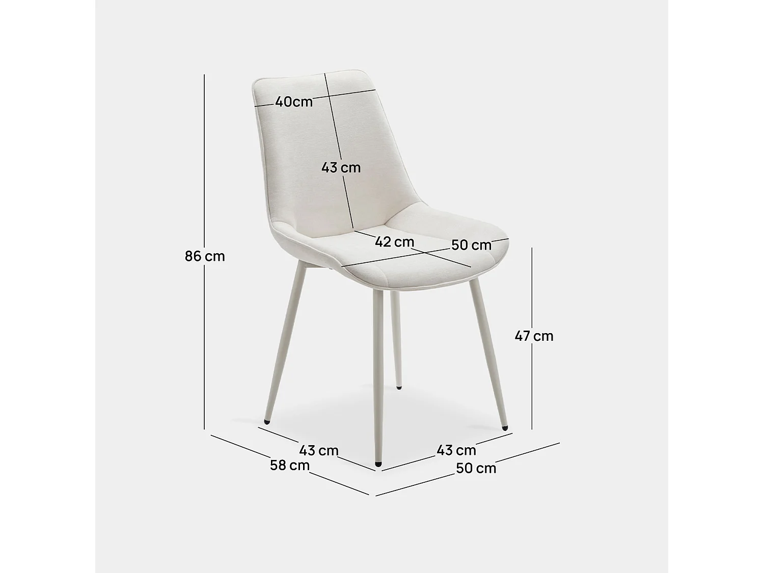 Chaise de salle à manger en tissu beige 50x86 cm-Niro