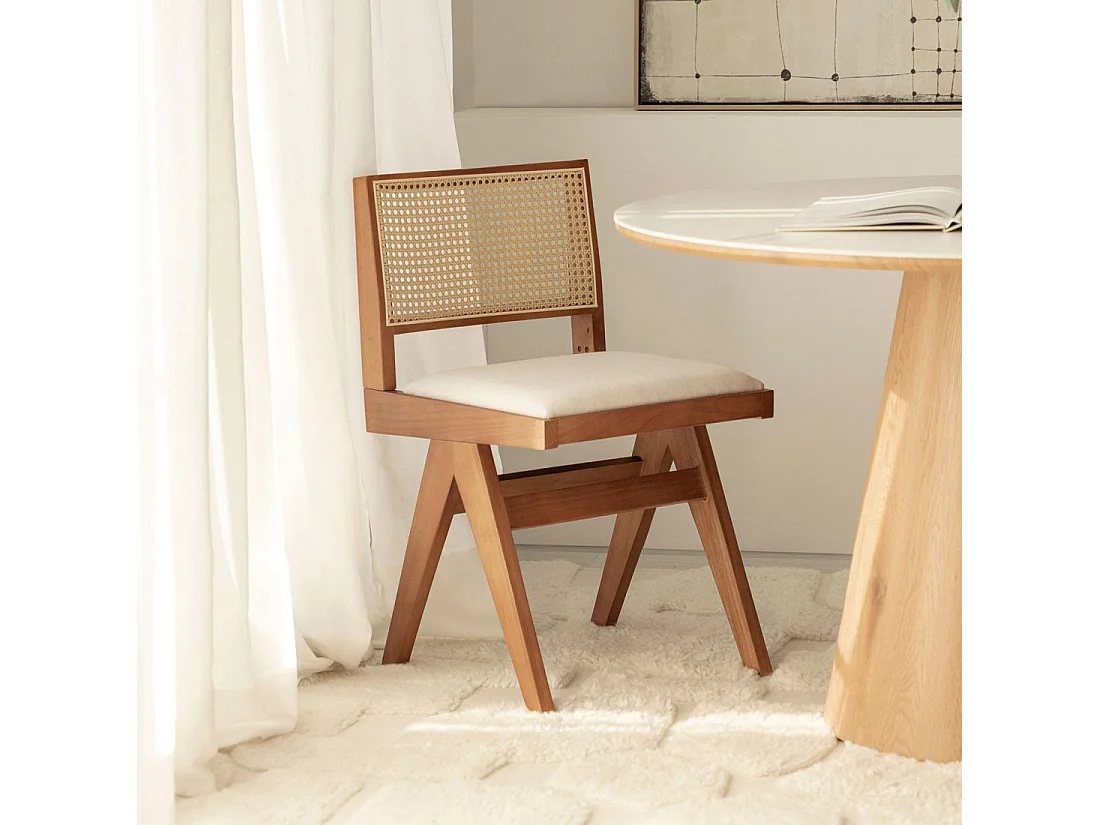 Silla de comedor de Madera Beige-Nogal 82 x 45- Nelha