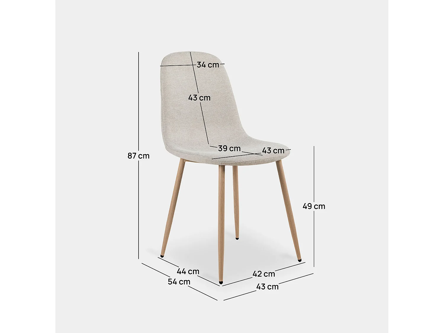 Chaise de salle à manger en tissu beige 43x87 cm-Ellis
