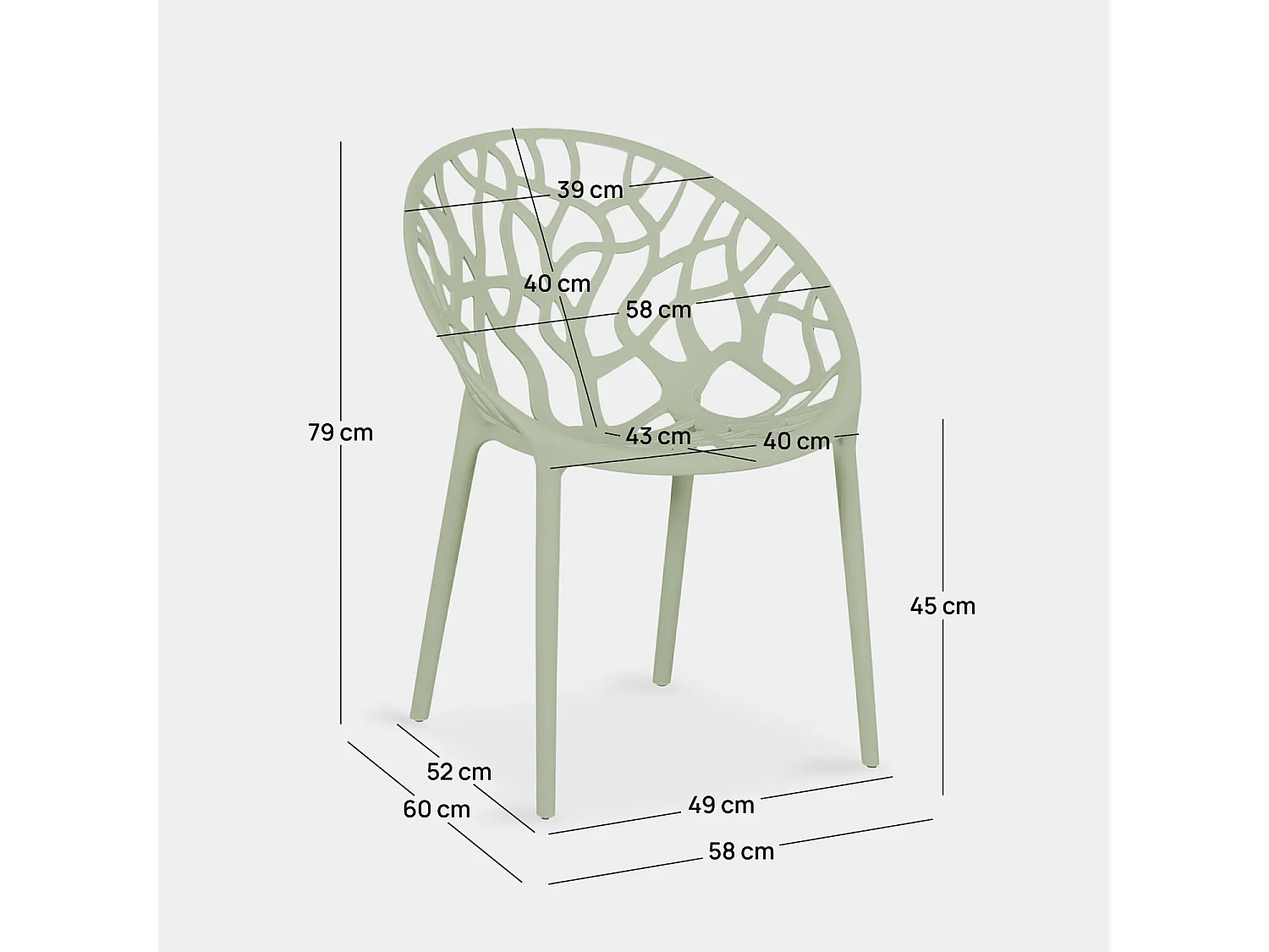 Chaise de cuisine en plastique vert 58x79 cm-Rhona