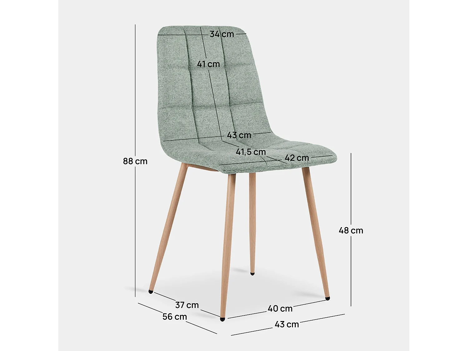 Chaise de salle à manger en tissu menthe 43x88 cm-Ailan
