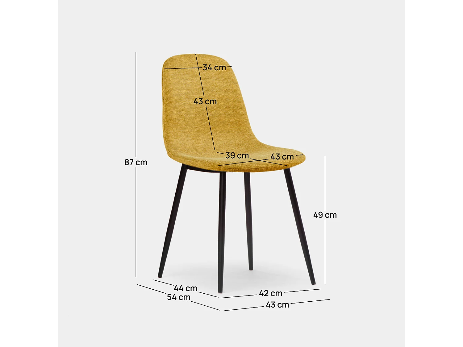Chaise de salle à manger en tissu moutarde 43x87 cm-Ellis