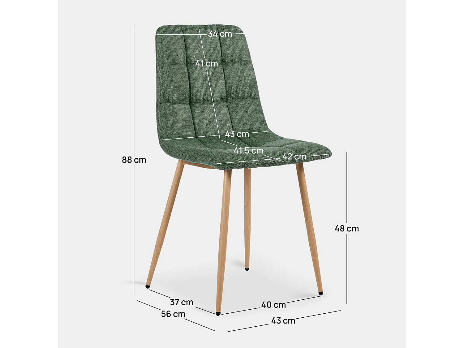 Chaise de salle à manger en tissu vert foncé 43x88 cm-Ailan