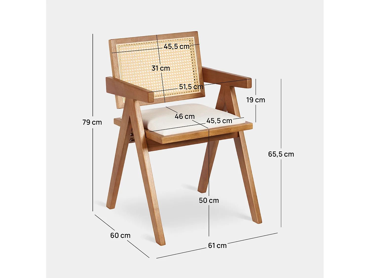 Chaise de salle à manger en bois beige-noyer 61x79 cm-Nelha