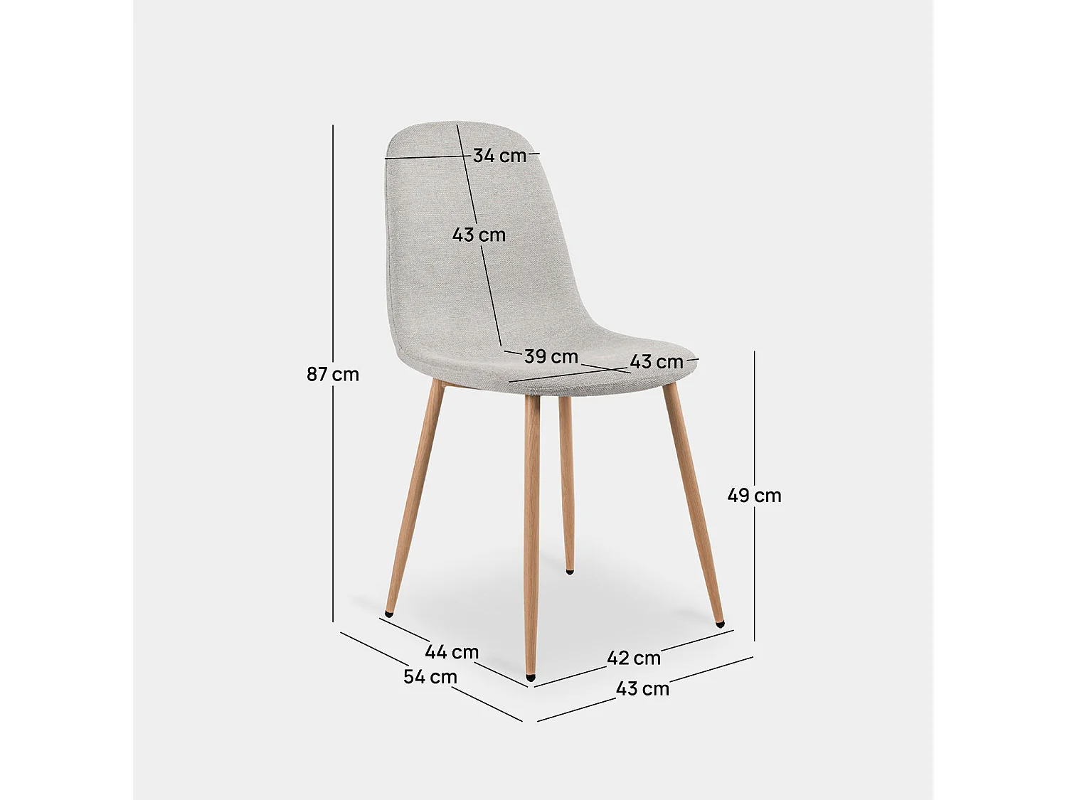 Chaise de salle à manger en tissu gris 43x87 cm-Ellis