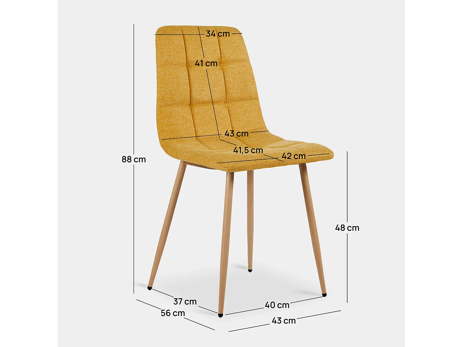 Chaise de salle à manger en tissu moutarde 43x88 cm-Ailan