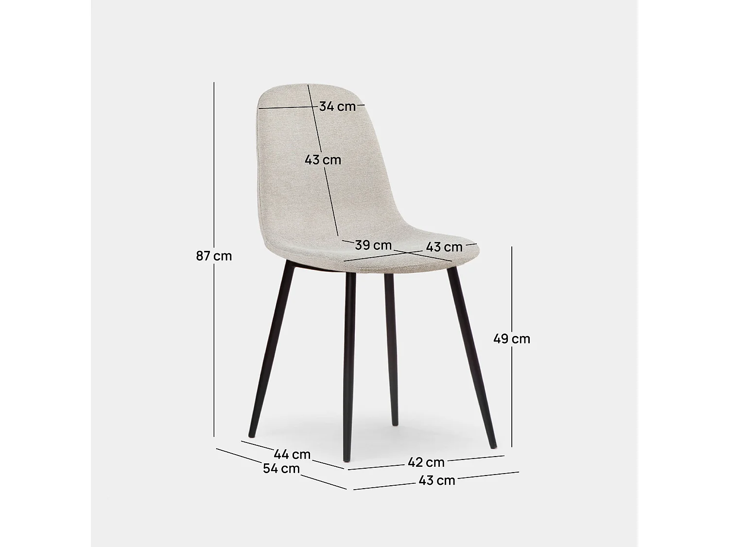 Chaise de salle à manger en tissu beige 43x87 cm-Ellis
