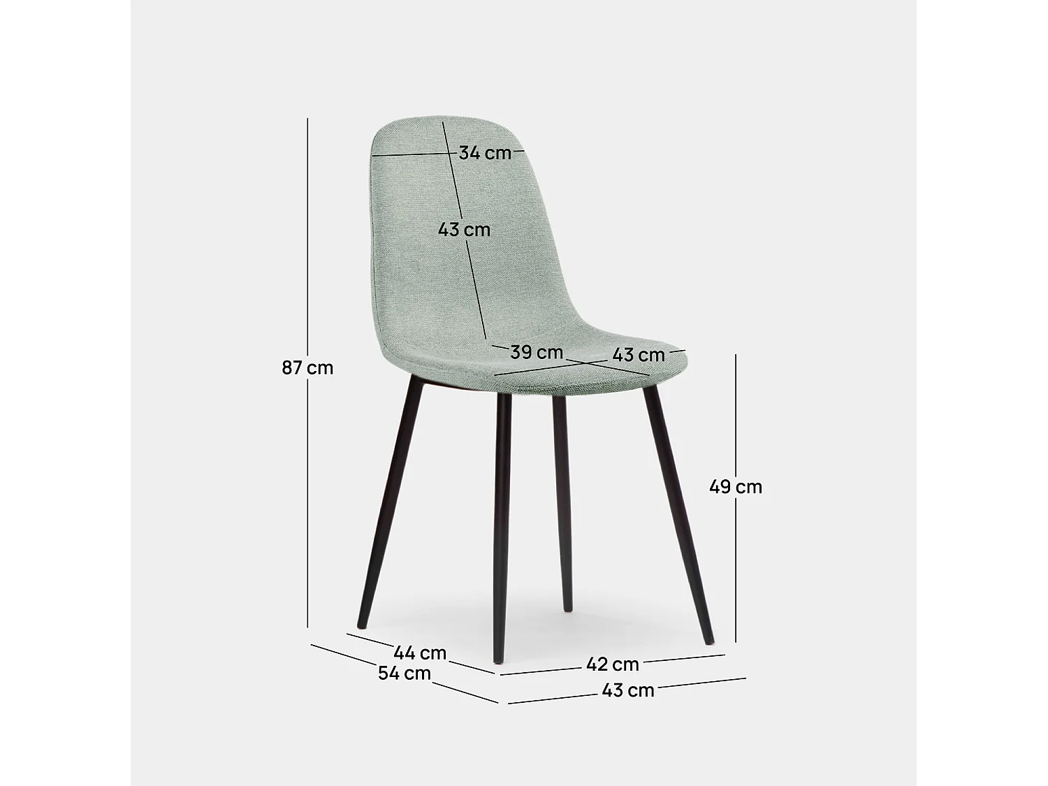 Chaise de salle à manger en tissu menthe 43x87 cm-Ellis