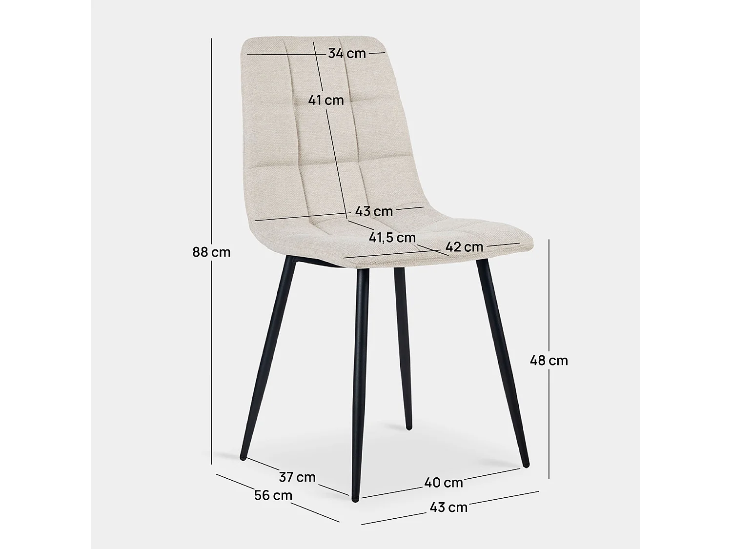 Chaise de salle à manger en tissu beige 43x88 cm-Ailan