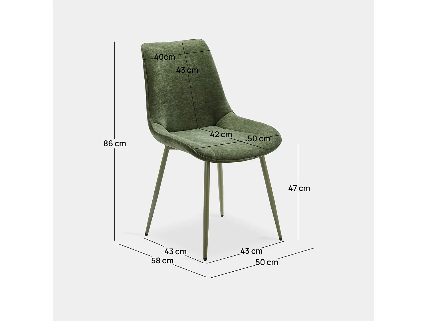 Chaise de salle à manger en tissu vert 50x86 cm-Niro