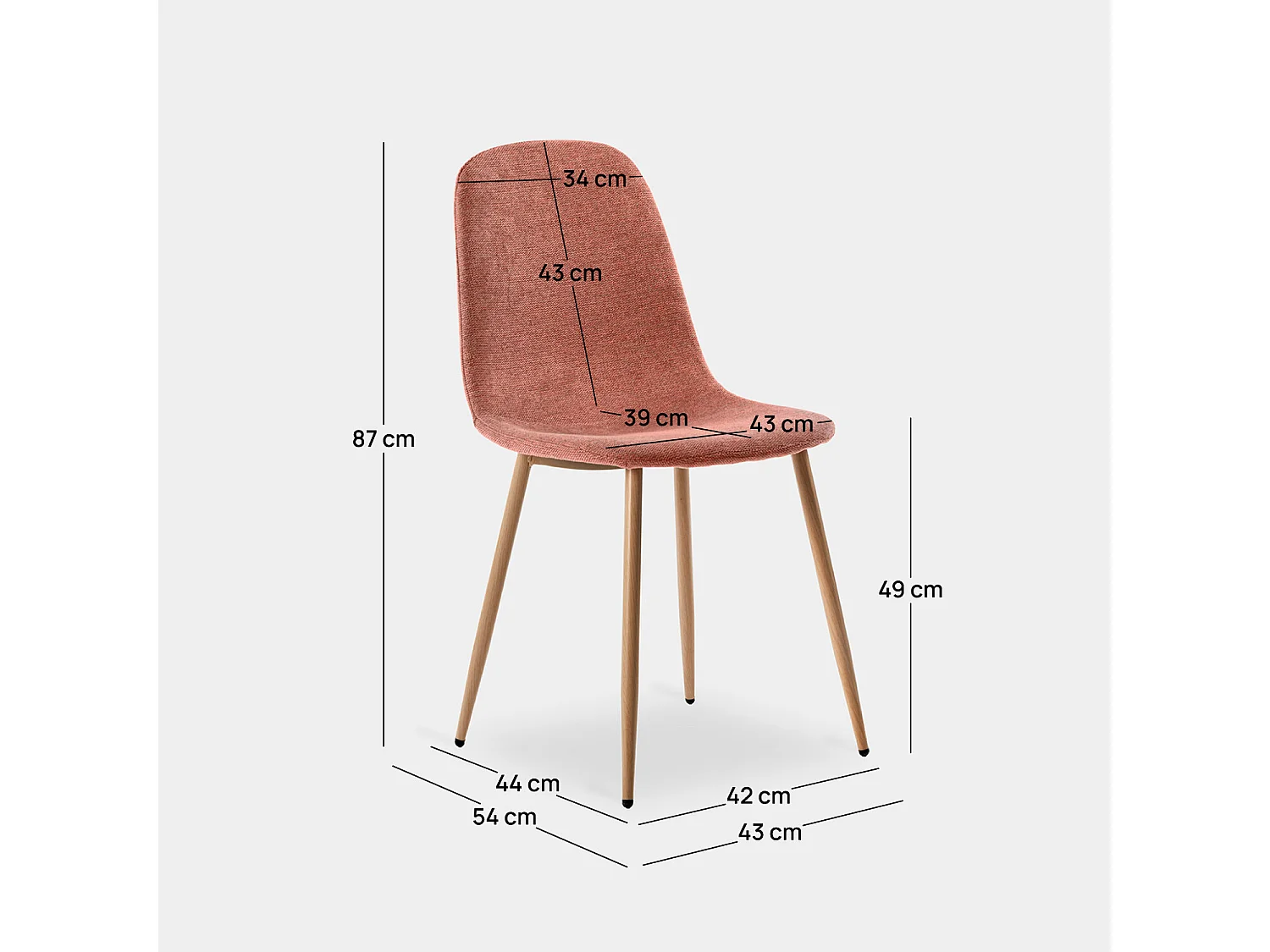 Chaise de salle à manger en tissu terracotta 43x87 cm-Ellis
