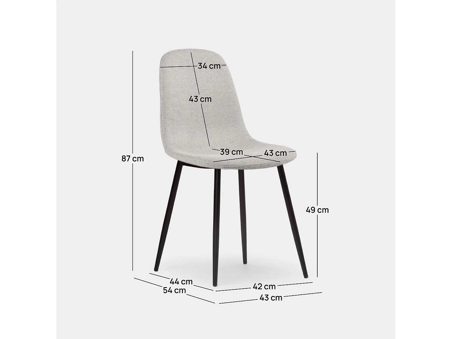 Chaise de salle à manger en tissu gris 43x87 cm-Ellis