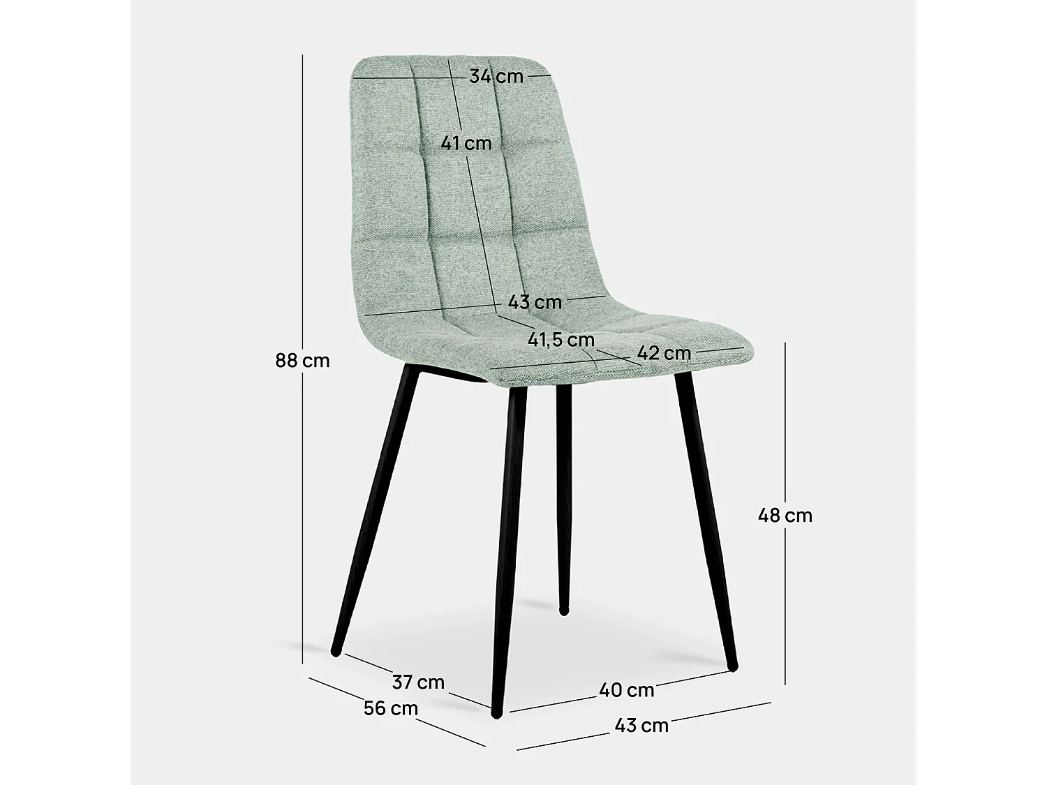 Chaise de salle à manger en tissu menthe 43x88 cm-Ailan