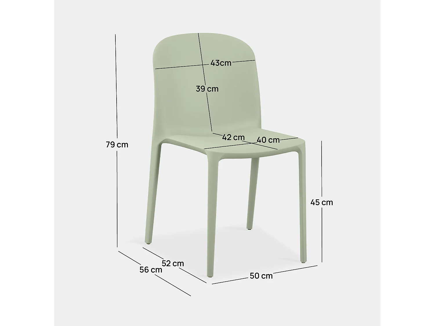 Chaise de cuisine en plastique vert 50x79 cm-Ethan