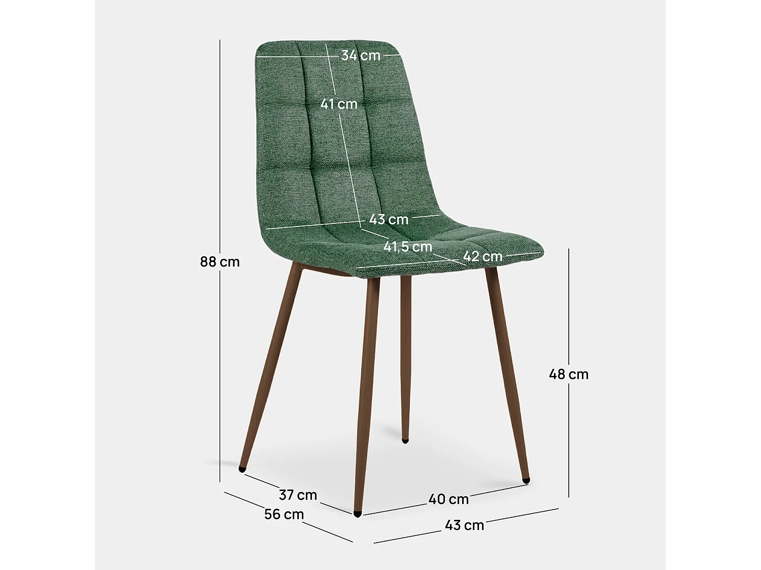Chaise de salle à manger en tissu vert foncé 43x88 cm-Ailan