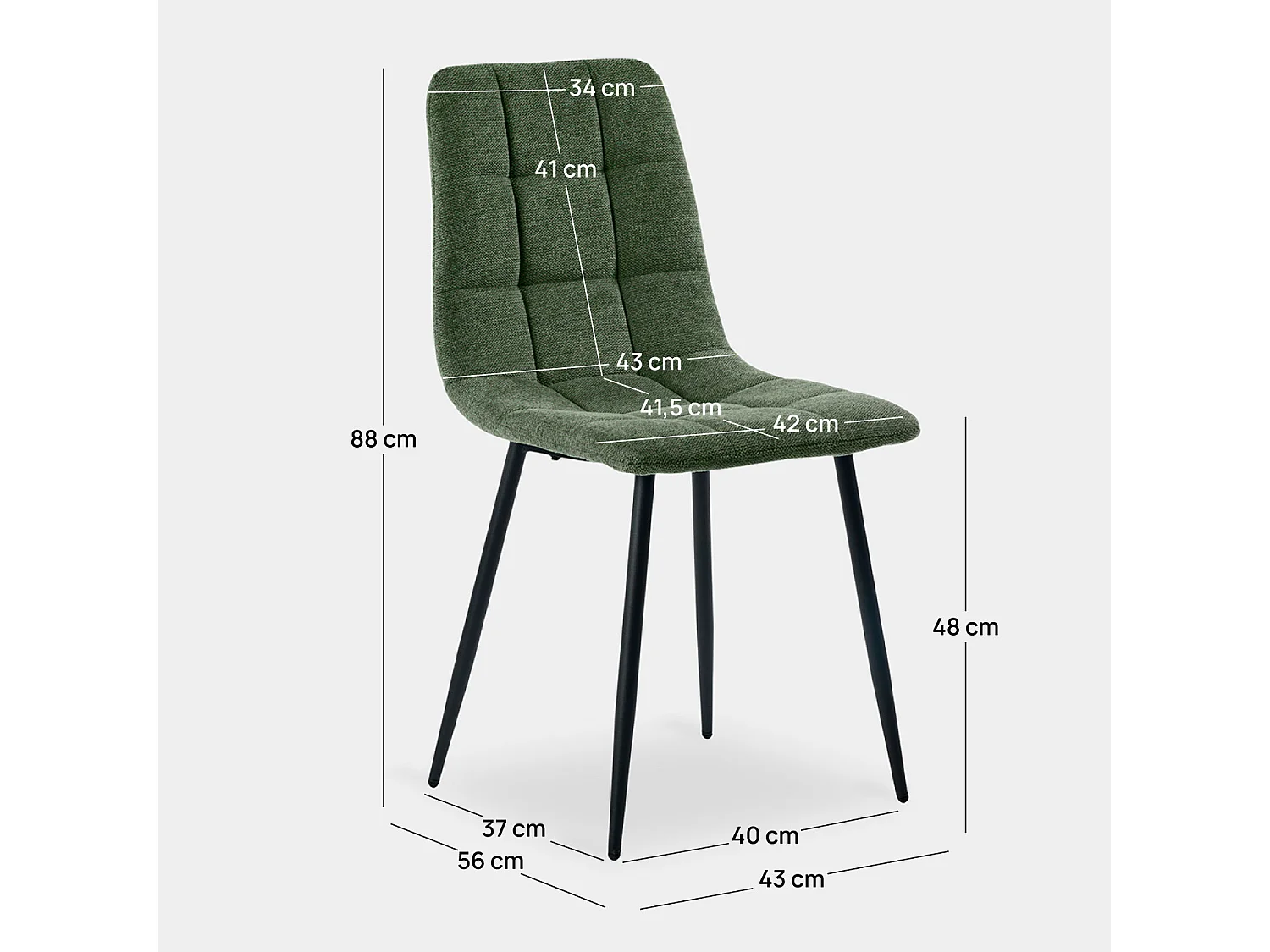 Chaise de salle à manger en tissu vert foncé 43x88 cm-Ailan