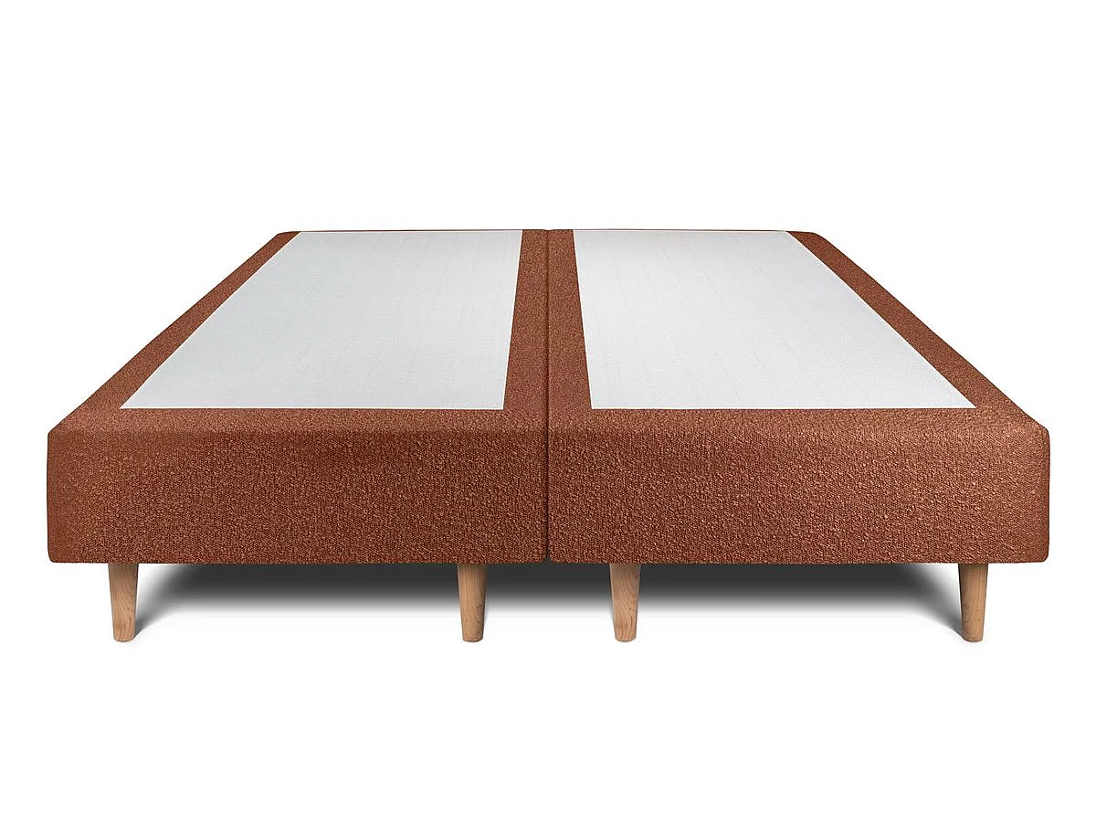 Lit 200x200cm avec tête de lit tapissier bouclette et double sommier tapissier terracotta - Hauteur totale : 35cm