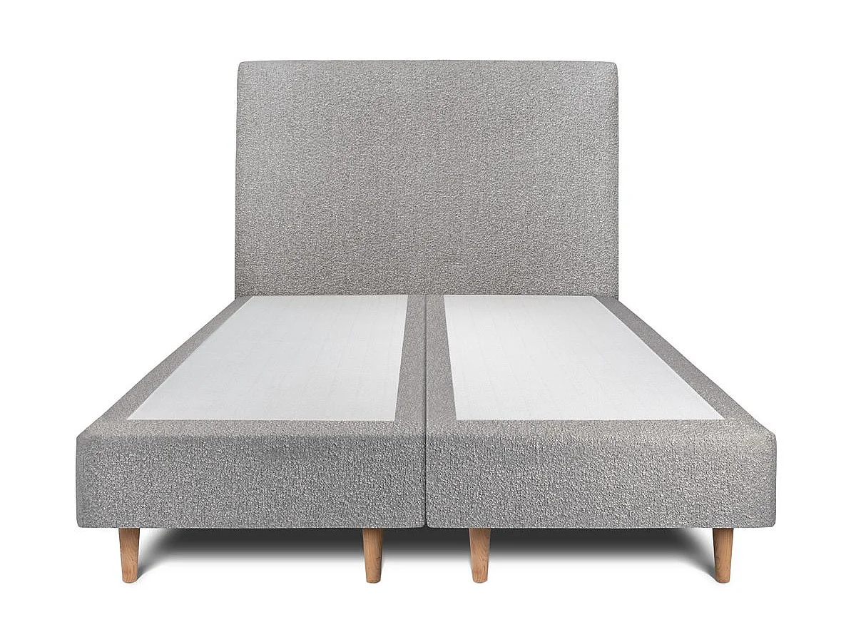 Lit 180x200cm avec tête de lit tapissier bouclette et double sommier tapissier gris - Hauteur totale : 35cm