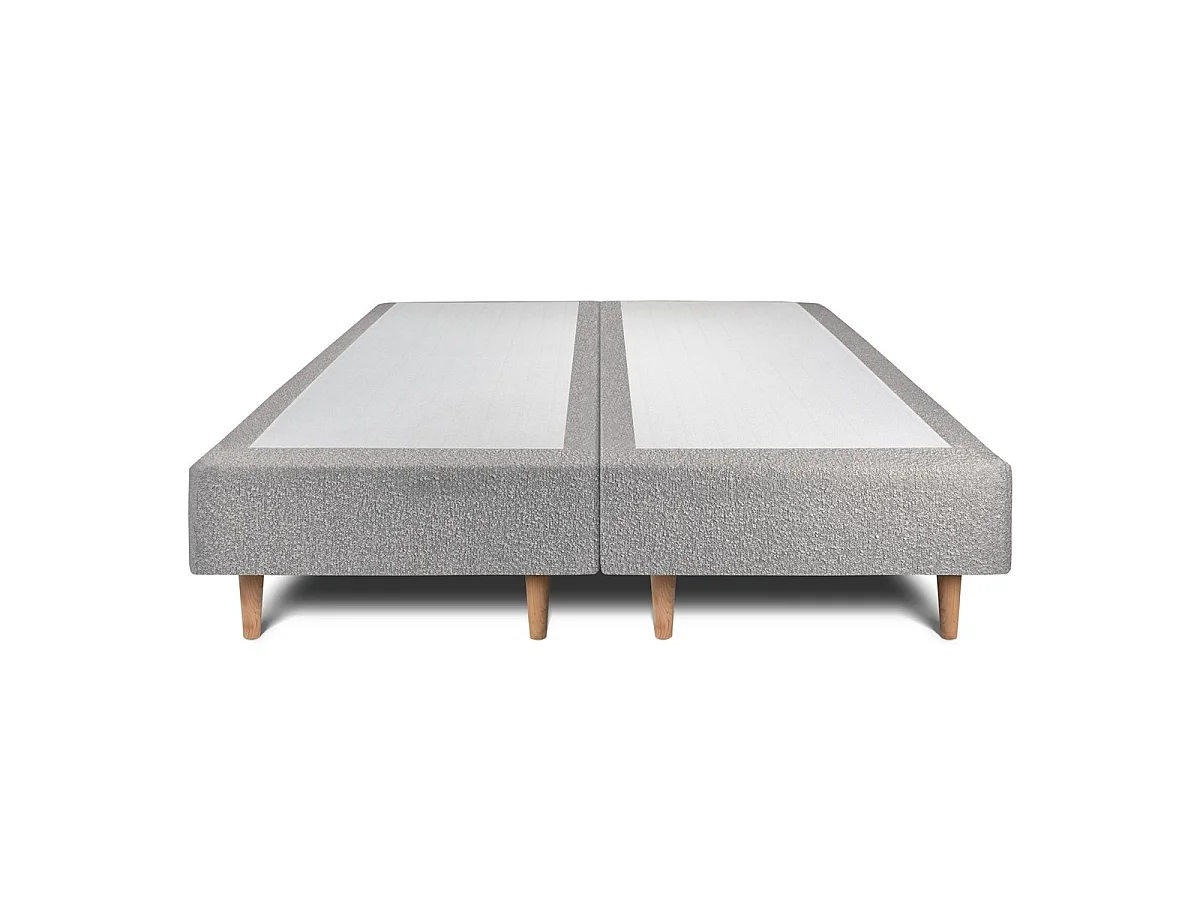 Lit 180x200cm avec tête de lit tapissier bouclette et double sommier tapissier gris - Hauteur totale : 35cm