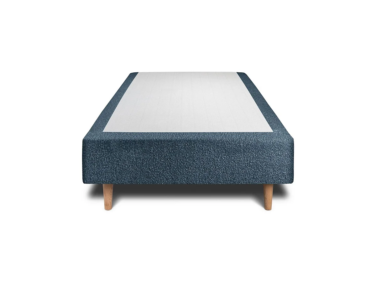 Lit 90x190cm avec tête de lit tapissier bouclette et sommier tapissier Bleu - Hauteur totale : 35cm