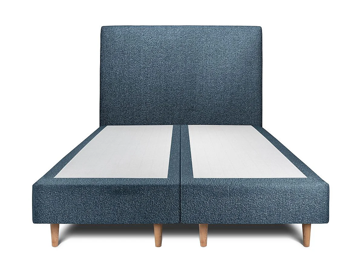 Lit 200x200cm avec tête de lit tapissier bouclette et double sommier tapissier Bleu - Hauteur totale : 35cm