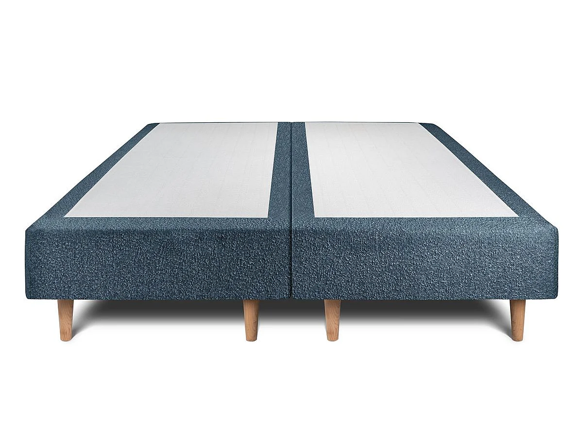 Lit 200x200cm avec tête de lit tapissier bouclette et double sommier tapissier Bleu - Hauteur totale : 35cm