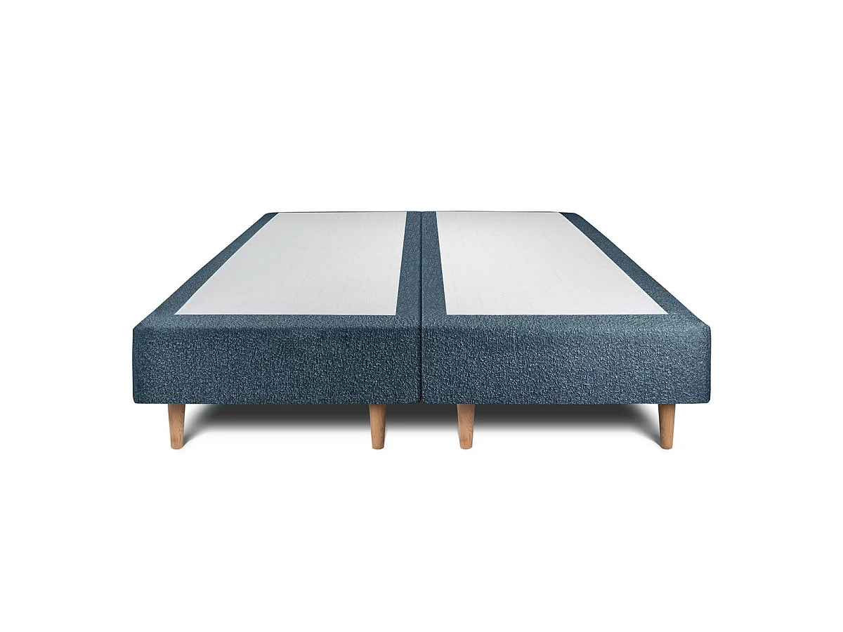 Lit 200x200cm avec tête de lit tapissier bouclette et double sommier tapissier Bleu - Hauteur totale : 35cm