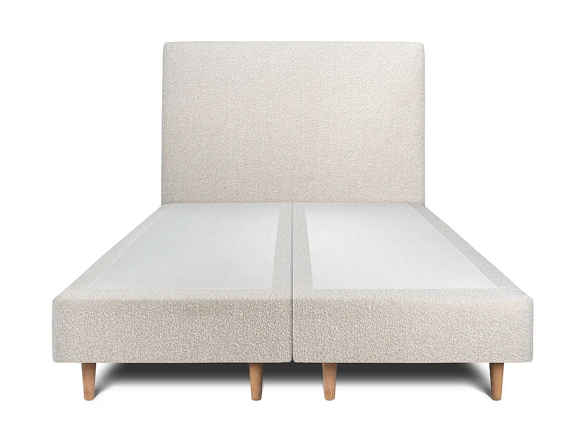 Lit 180x200cm avec tête de lit tapissier bouclette et double sommier tapissier beige - Hauteur totale : 35cm