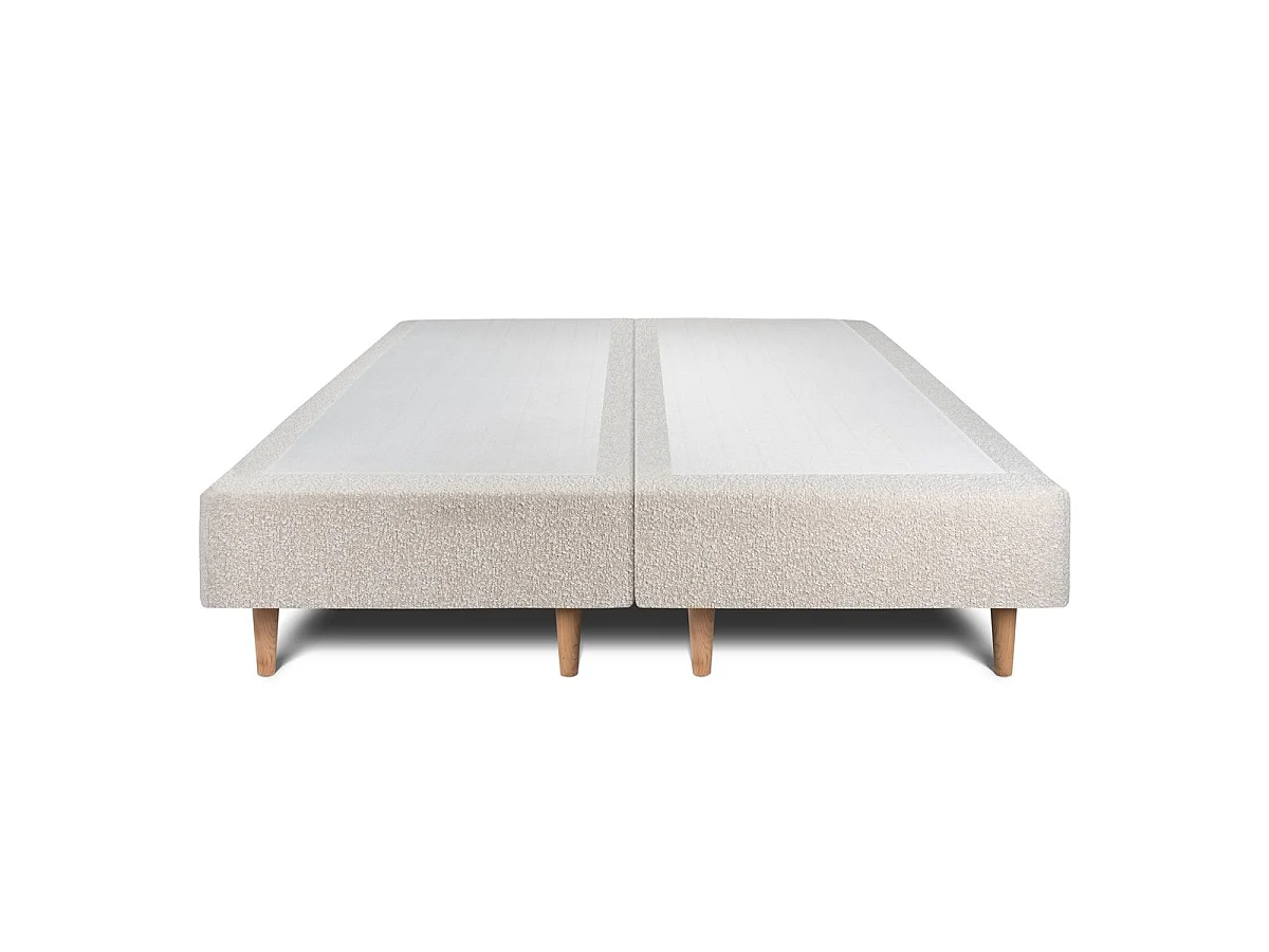 Lit 180x200cm avec tête de lit tapissier bouclette et double sommier tapissier beige - Hauteur totale : 35cm