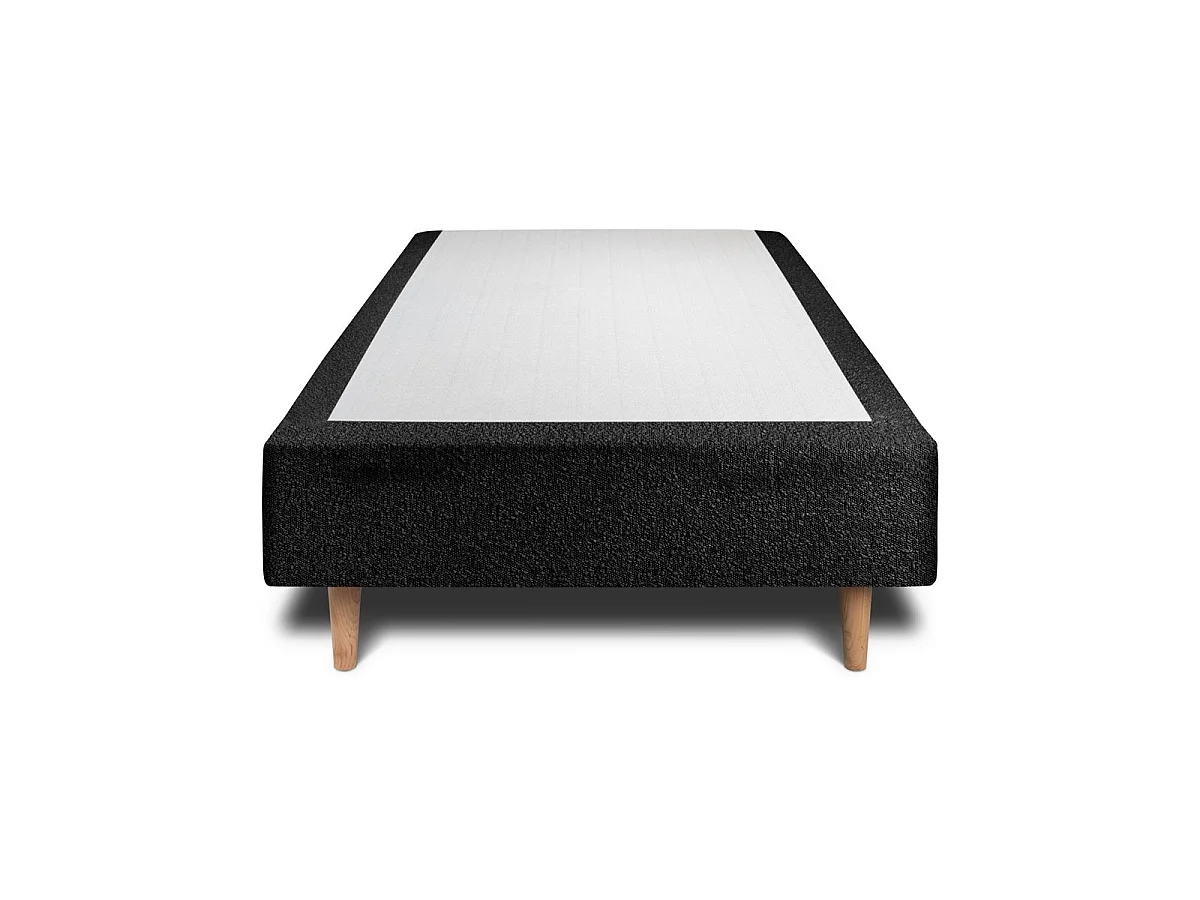 Lit 90x190cm avec tête de lit tapissier bouclette et sommier tapissier Noir - Hauteur totale : 35cm