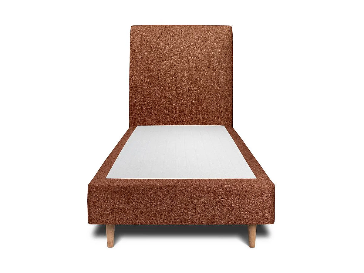 Lit 90x200cm avec tête de lit tapissier bouclette et sommier tapissier terracotta - Hauteur totale : 35cm