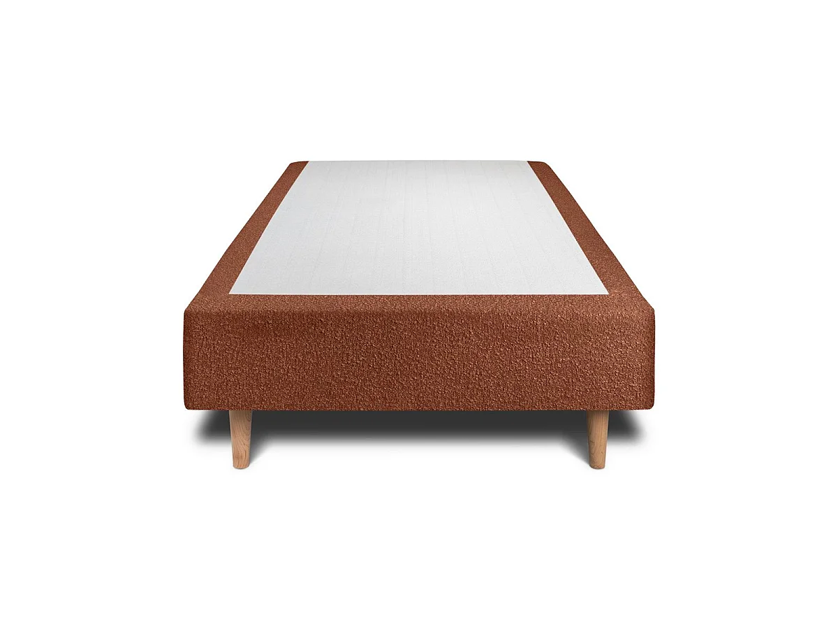 Lit 90x200cm avec tête de lit tapissier bouclette et sommier tapissier terracotta - Hauteur totale : 35cm