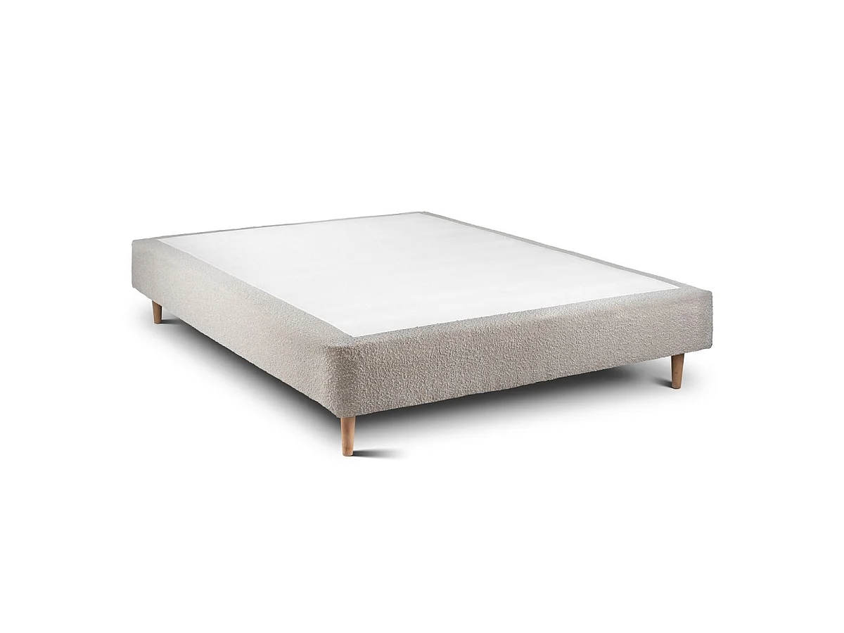 Lit 150x200cm avec tête de lit tapissier bouclette et sommier tapissier beige - Hauteur totale : 35cm