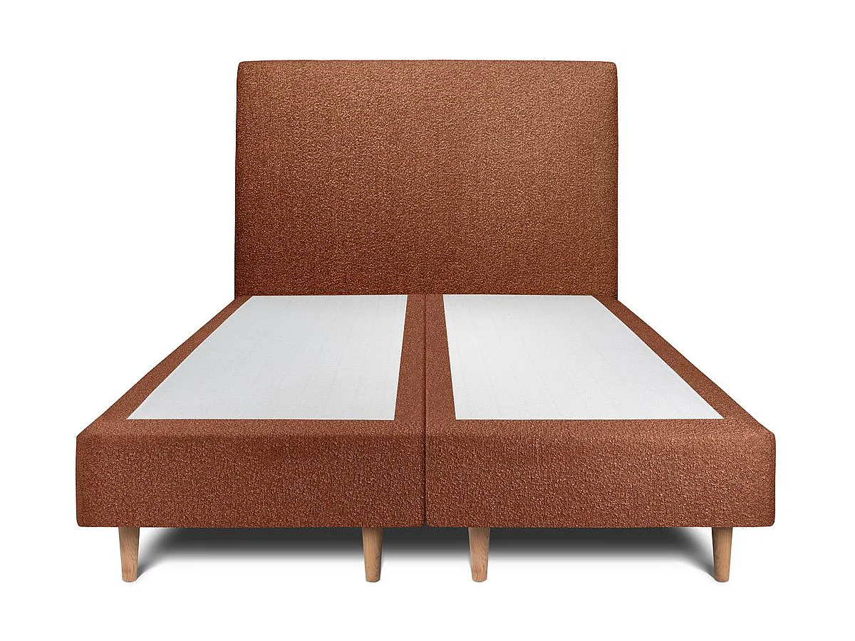 Lit 180x200cm avec tête de lit tapissier bouclette et double sommier tapissier terracotta - Hauteur totale : 35cm