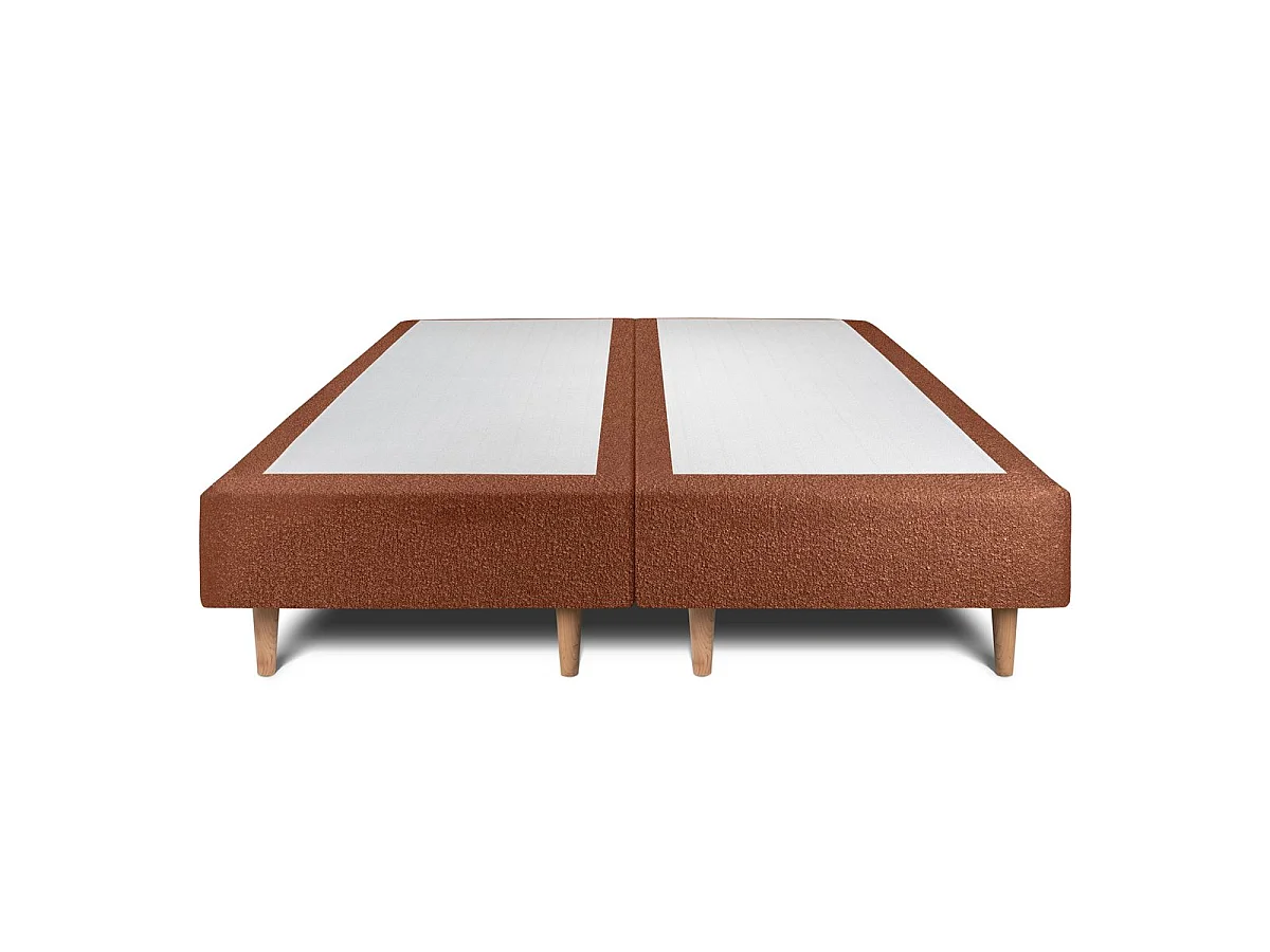 Lit 180x200cm avec tête de lit tapissier bouclette et double sommier tapissier terracotta - Hauteur totale : 35cm