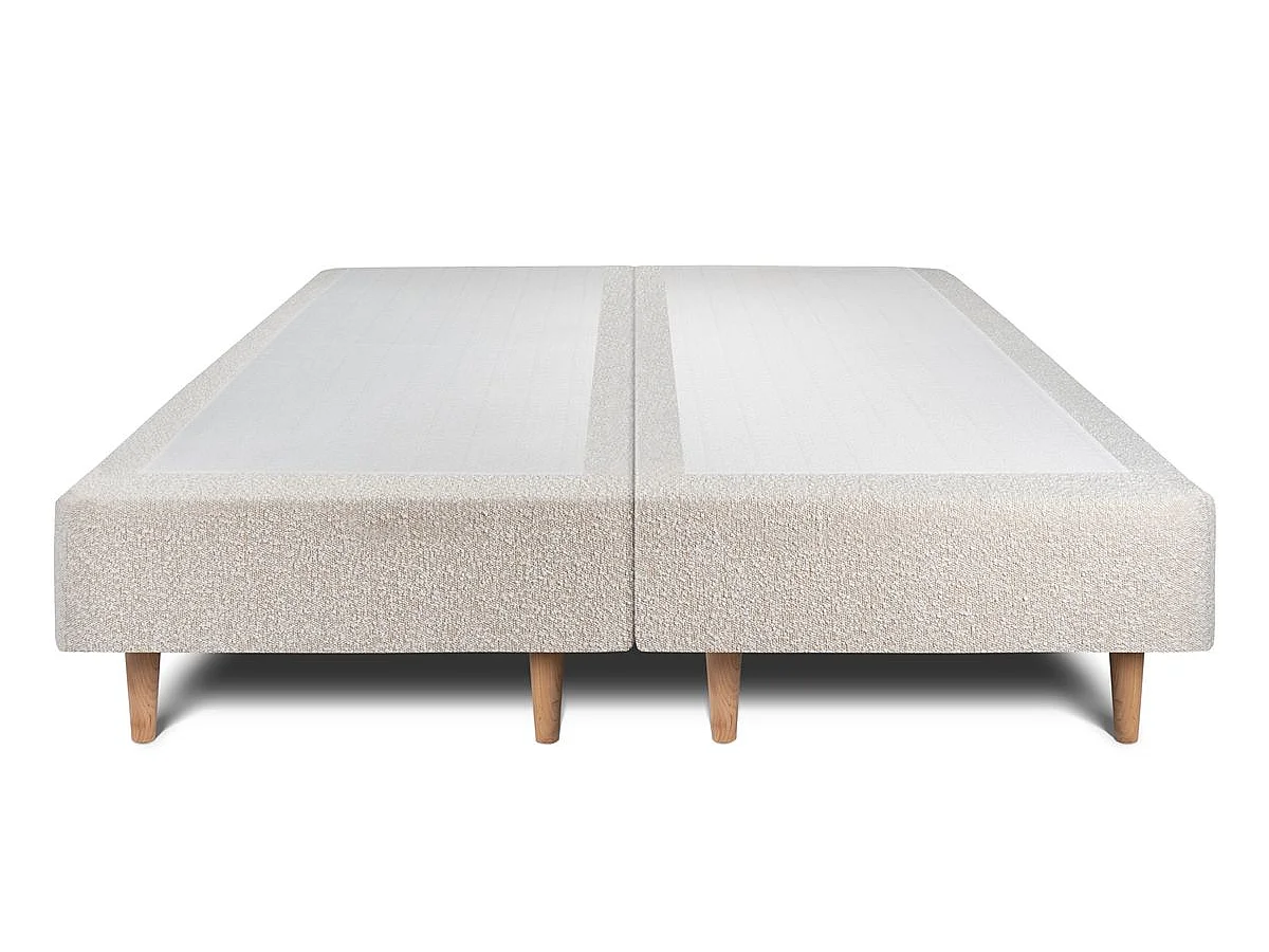 Lit 200x200cm avec tête de lit tapissier bouclette et double sommier tapissier beige - Hauteur totale : 35cm