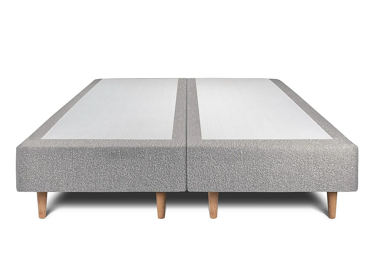 Lit 200x200cm avec tête de lit tapissier bouclette et double sommier tapissier gris - Hauteur totale : 35cm