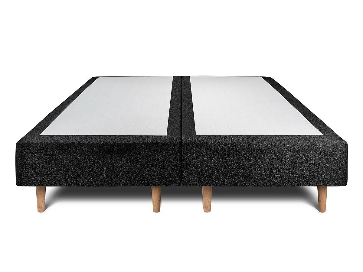 Lit 200x200cm avec tête de lit tapissier bouclette et double sommier tapissier noir - Hauteur totale : 35cm