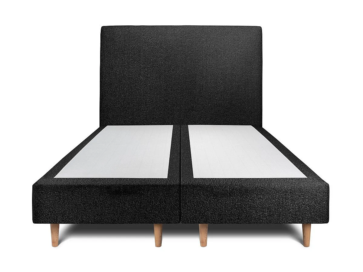 Lit 180x200cm avec tête de lit tapissier bouclette et double sommier tapissier noir - Hauteur totale : 35cm